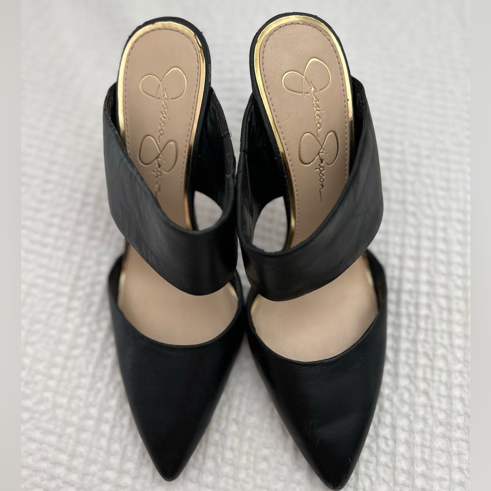 Jessica Simpson “Chandra” Black Leather Mules 7.5 US Women’s